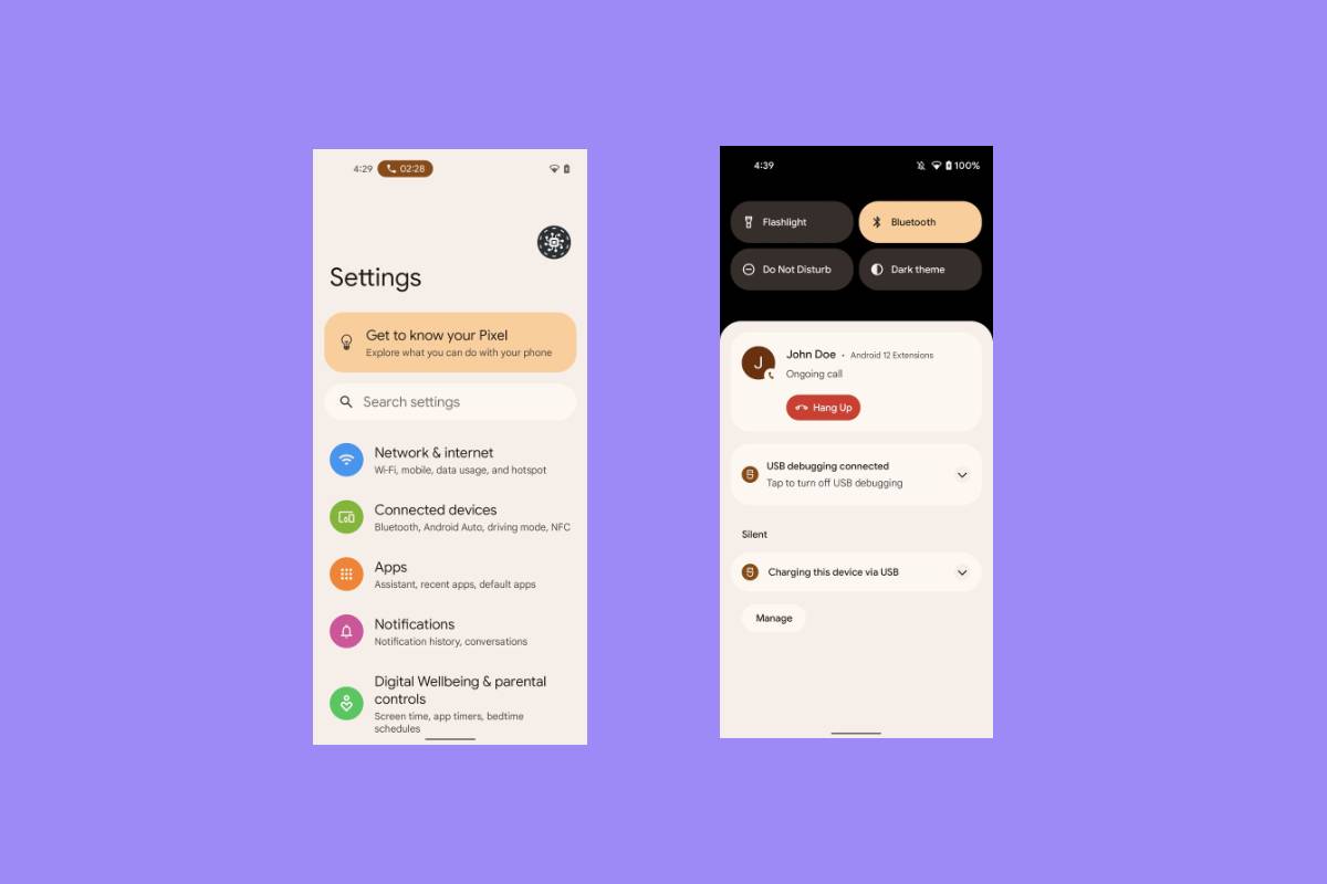 Android 12 Beta 2 call chip view 1